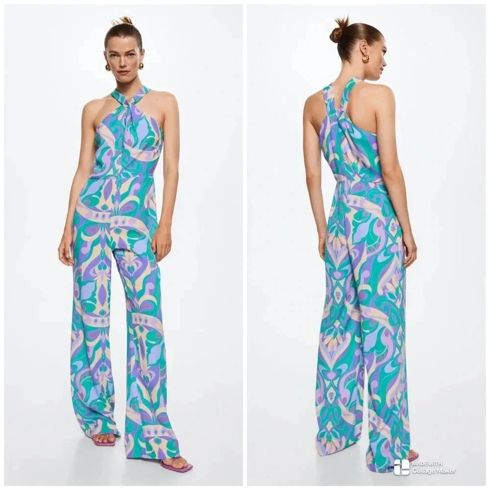 Mango Fluid Printed Jumpsuit Medium